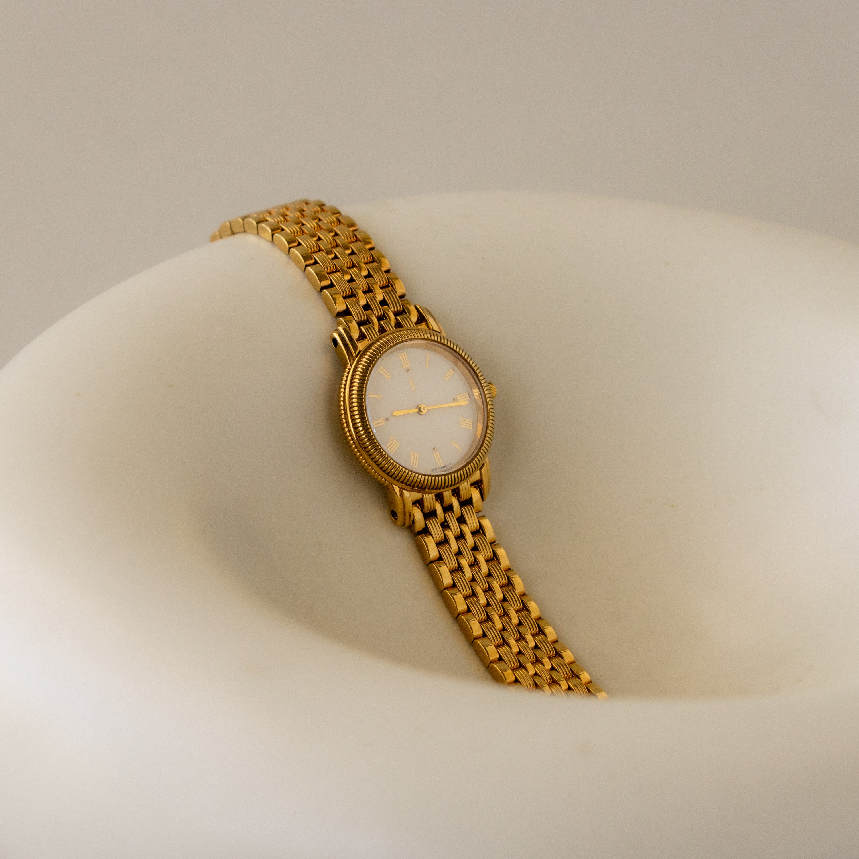 Vintage YSL Round Ribbed Gold Watch