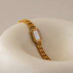 Vintage Seiko Rectangular Pave Lattice Gold Watch