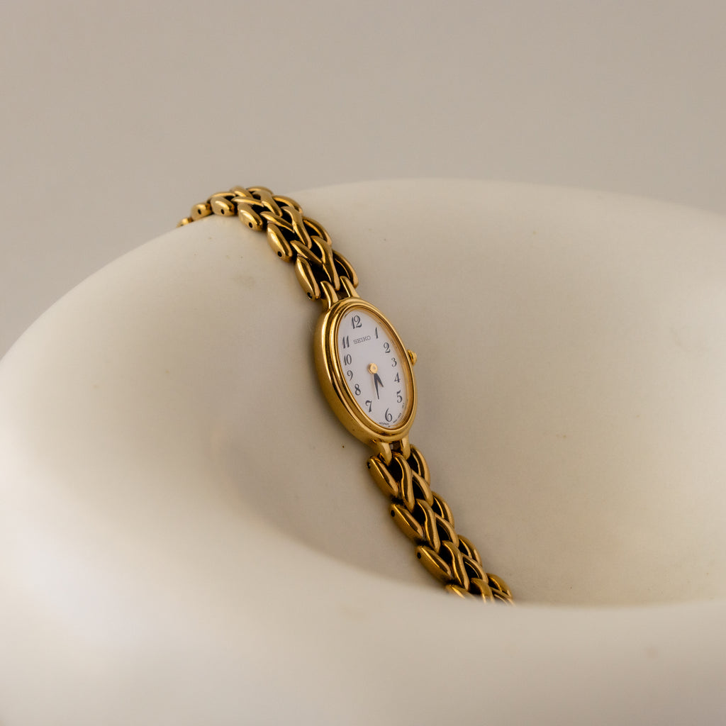 Vintage Seiko Oval Duo Link Gold Watch