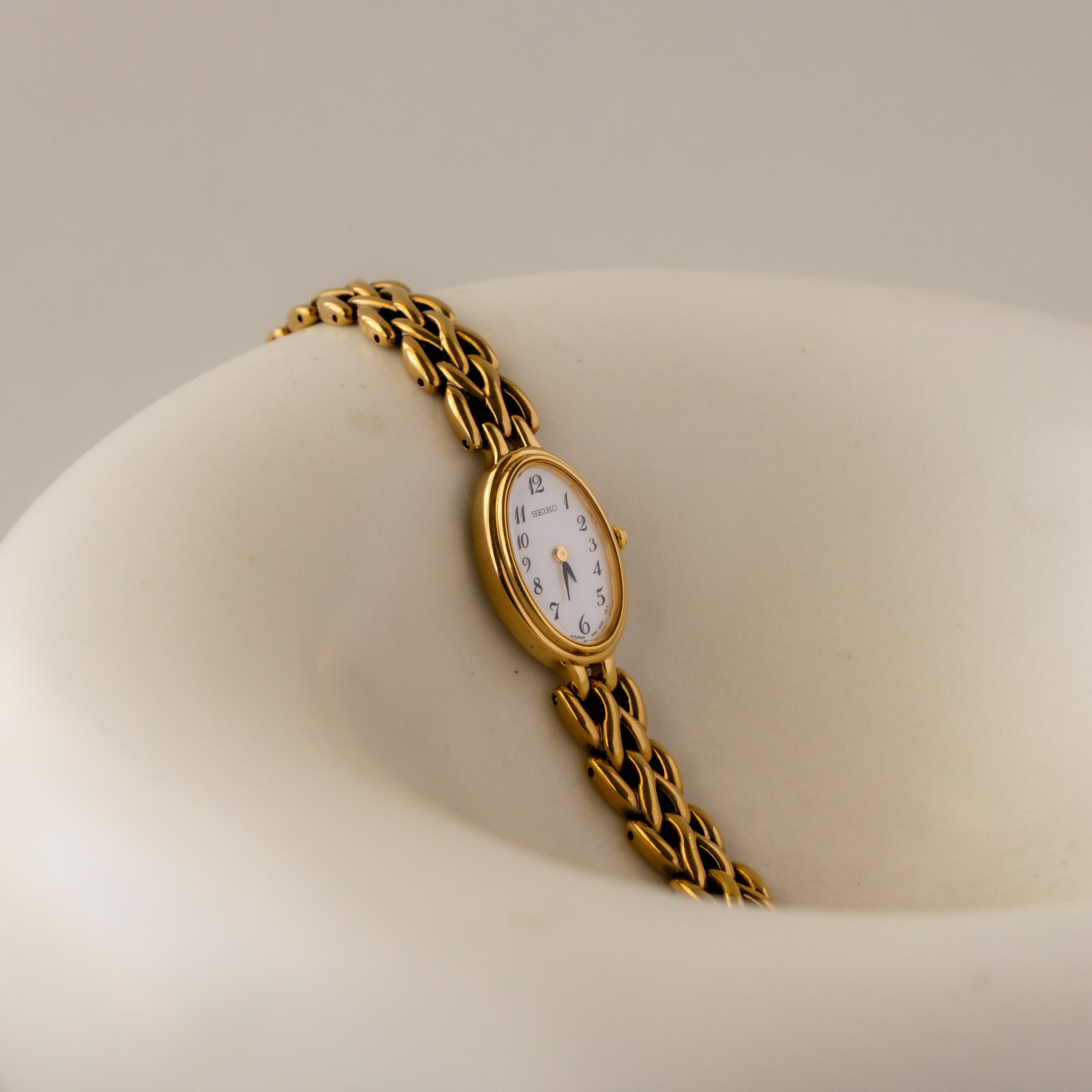 Vintage Seiko Oval Duo Link Gold Watch