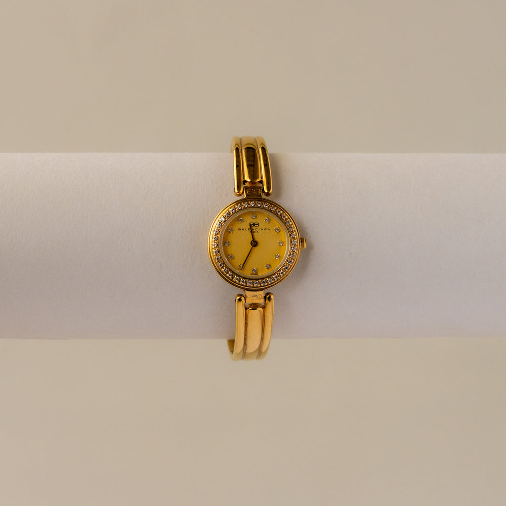 Vintage Balenciaga Swiss Pave Cuff Gold Watch
