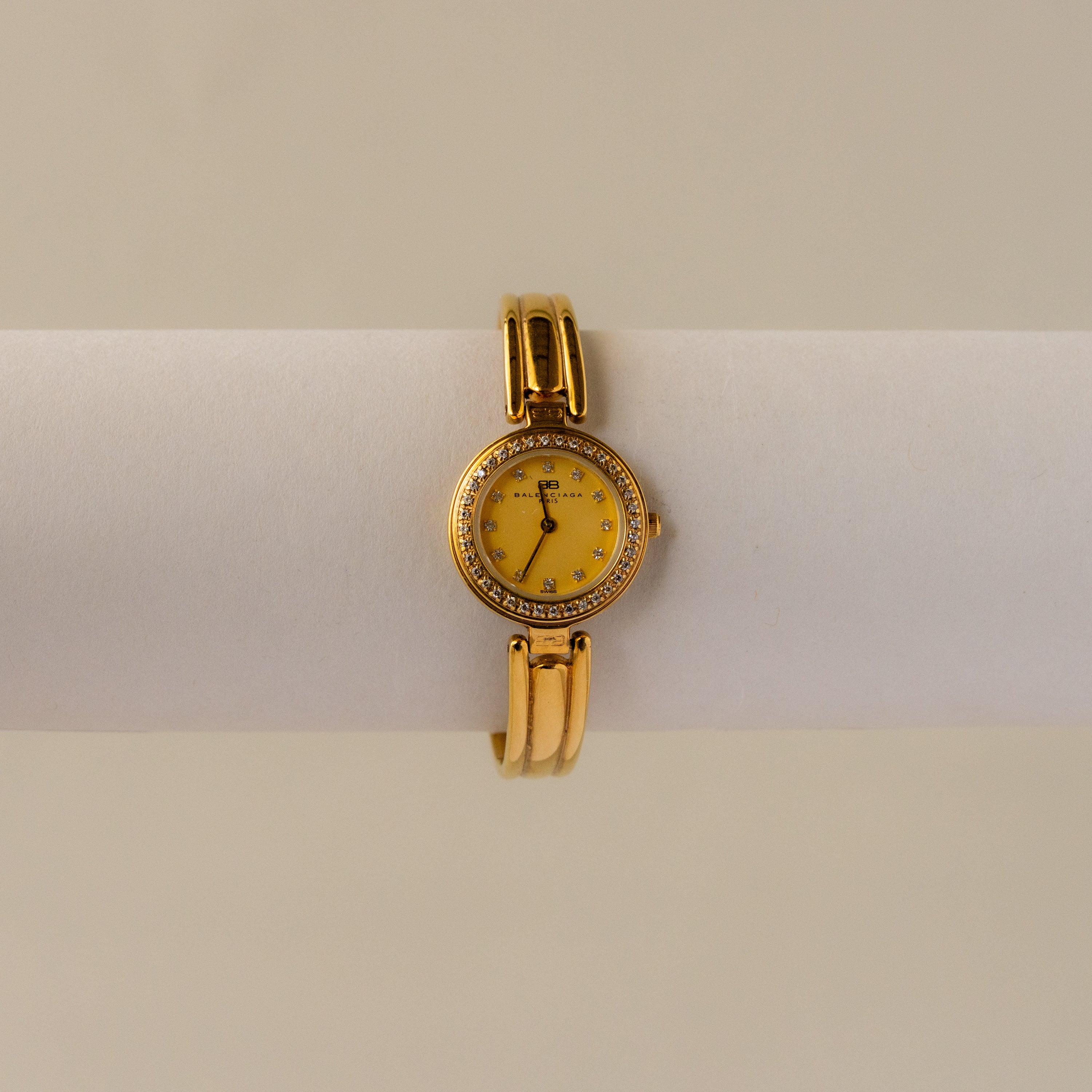 Vintage Balenciaga Swiss Pave Cuff Gold Watch