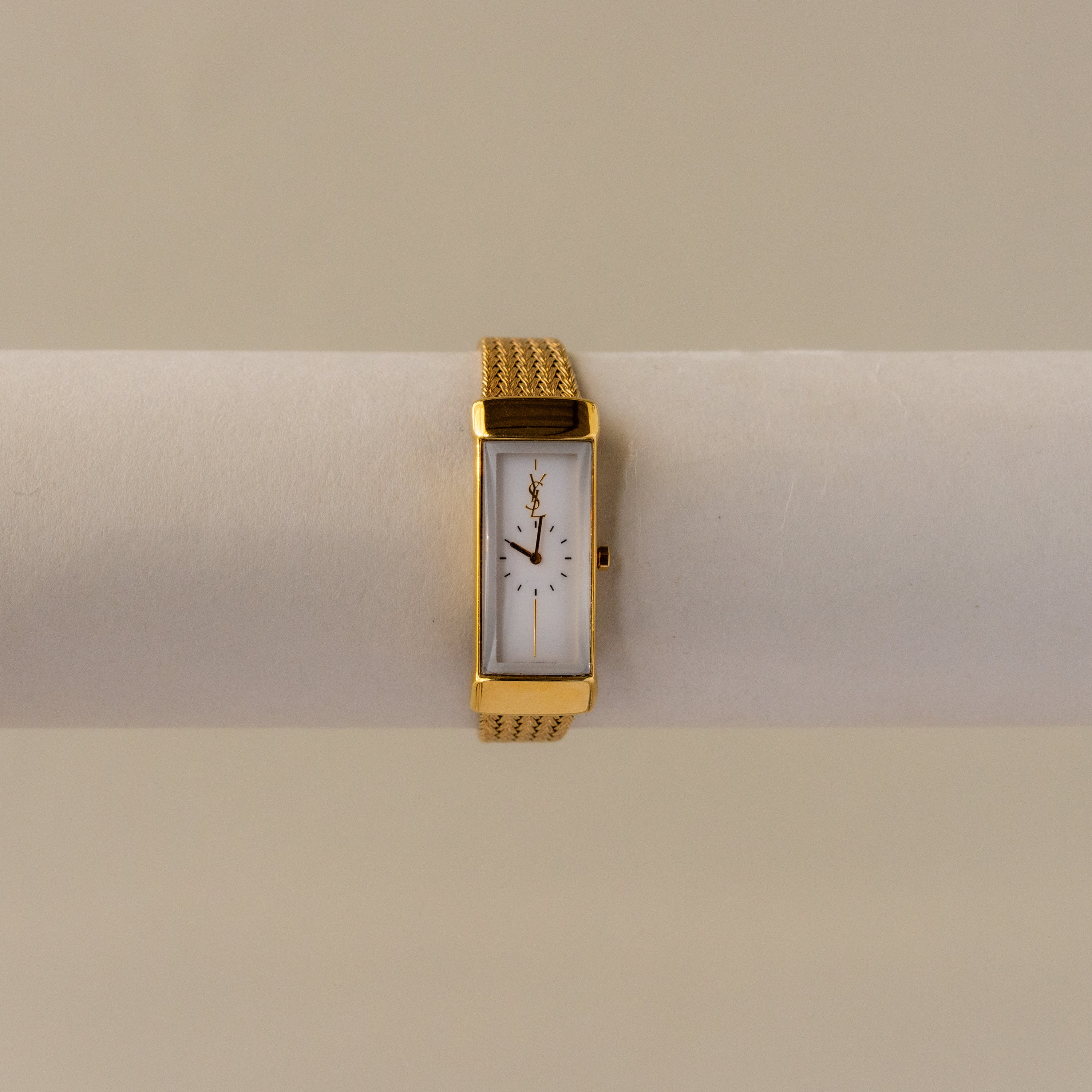 Vintage YSL Rectangular Mesh Gold Watch