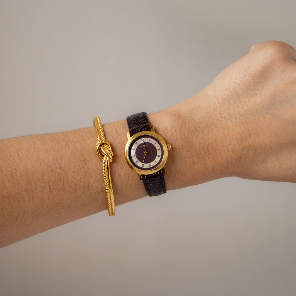 Vintage Burberrys Swiss Burgundy Pearl Gold Watch