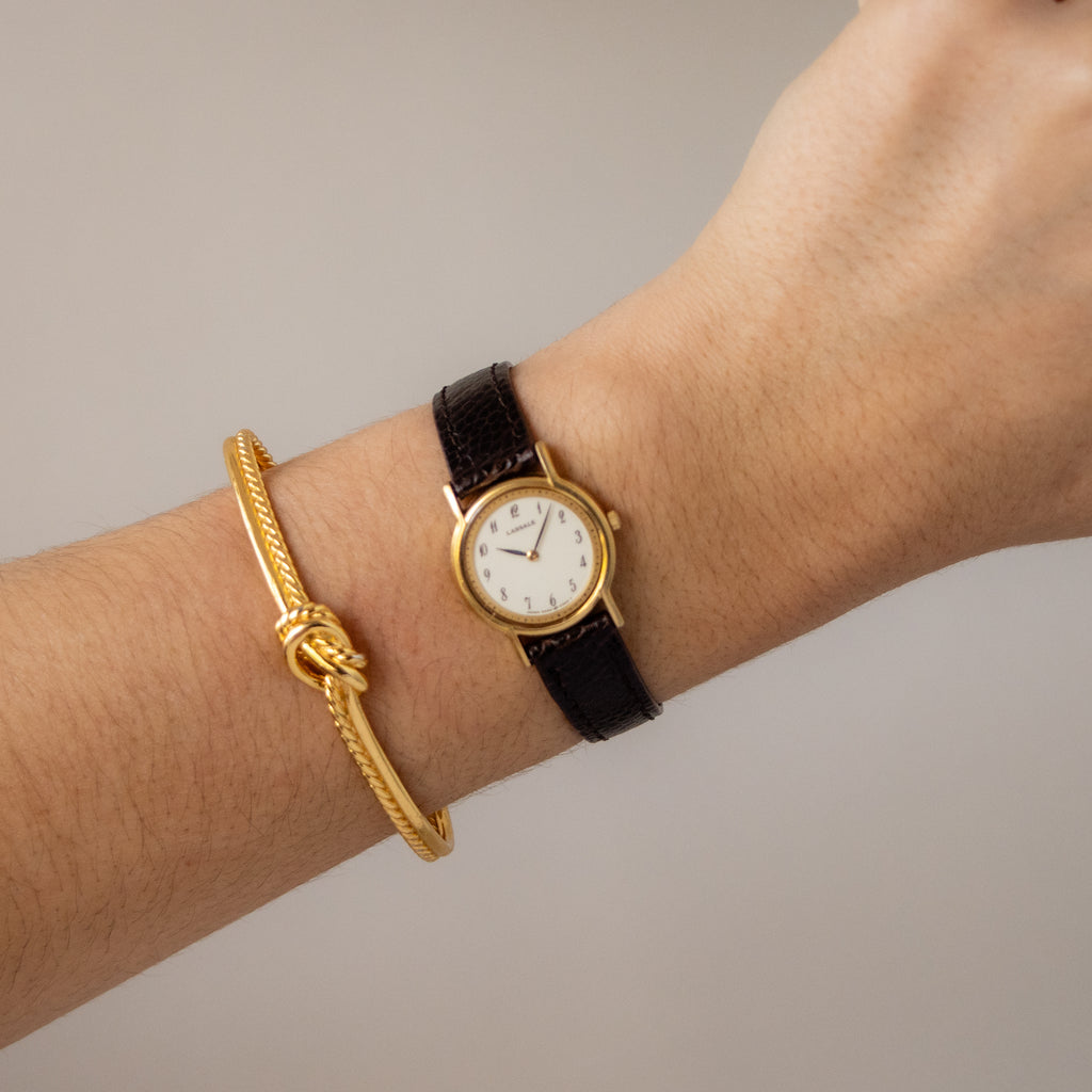 Vintage Lassale Round Brown Strap Gold Watch