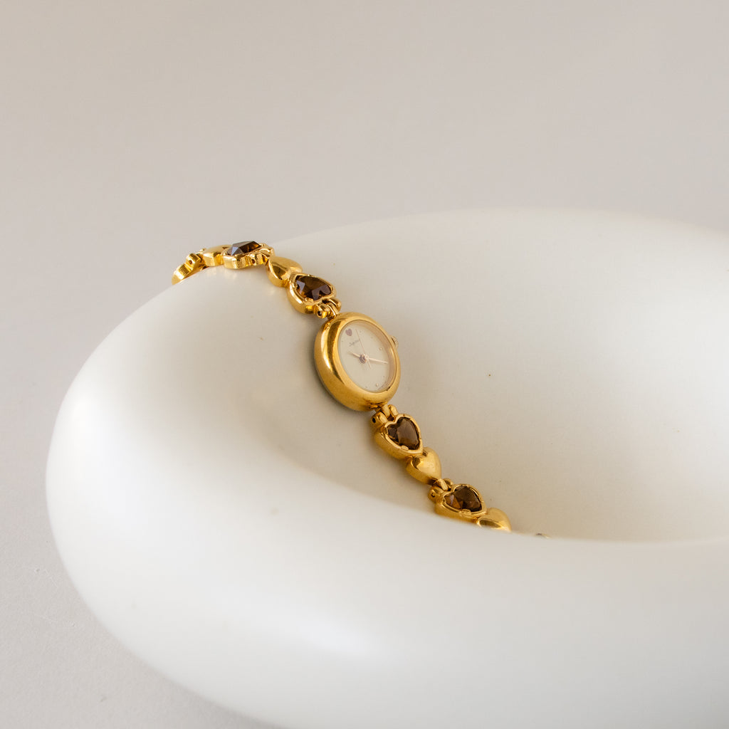 Vintage Orient Topaz Hearts Gold Watch