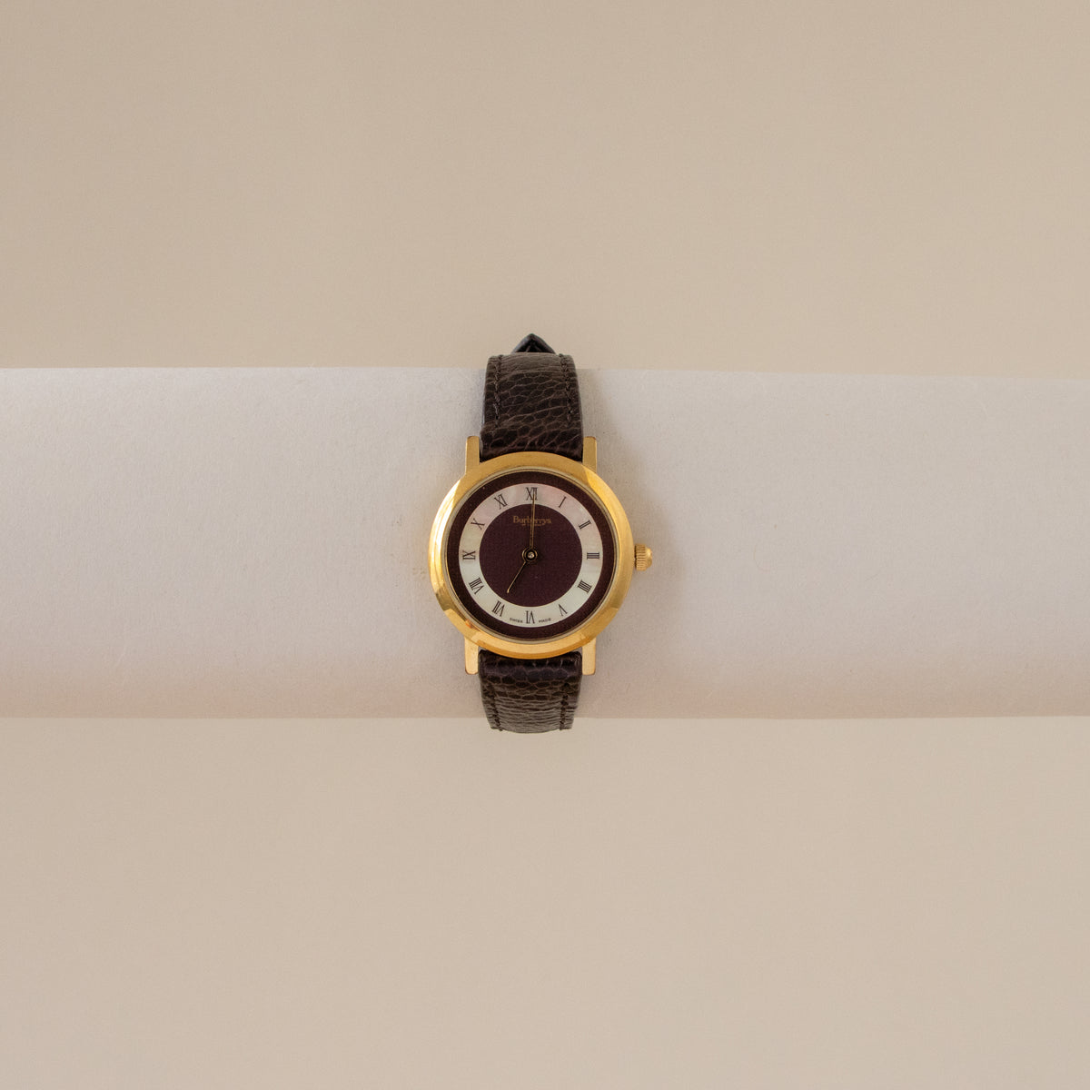 Vintage Burberrys Swiss Burgundy Pearl Gold Watch