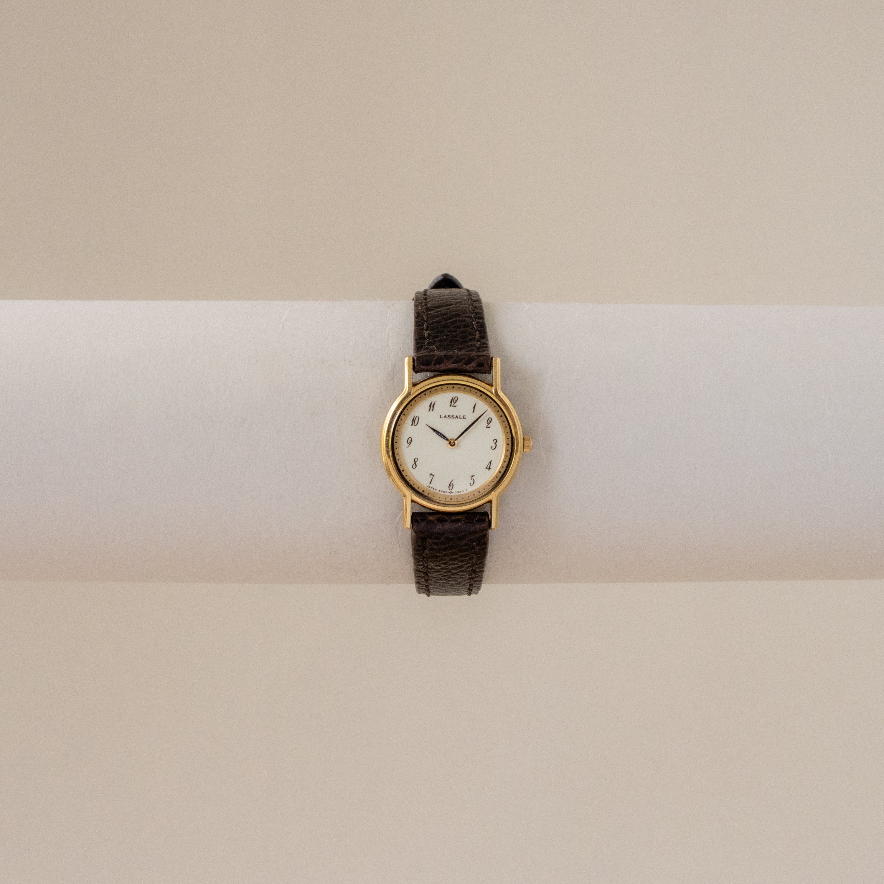 Vintage Lassale Round Brown Strap Gold Watch