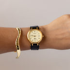 Vintage Burberrys Swiss Roman Black Leather Gold Watch