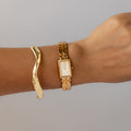 Vintage Seiko Bold Rectangular Diamond Link Gold Watch
