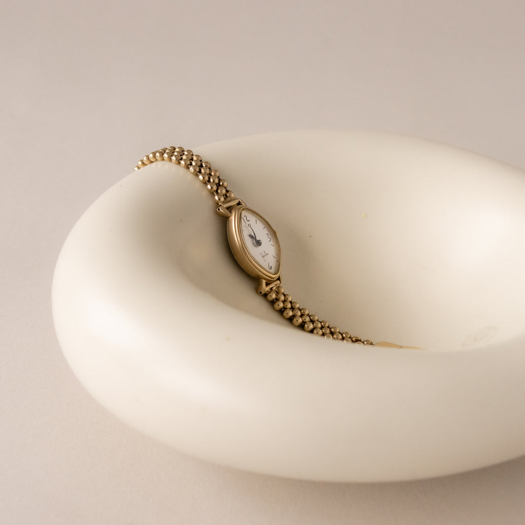 Vintage Sybilla Oval Beaded Gold Watch