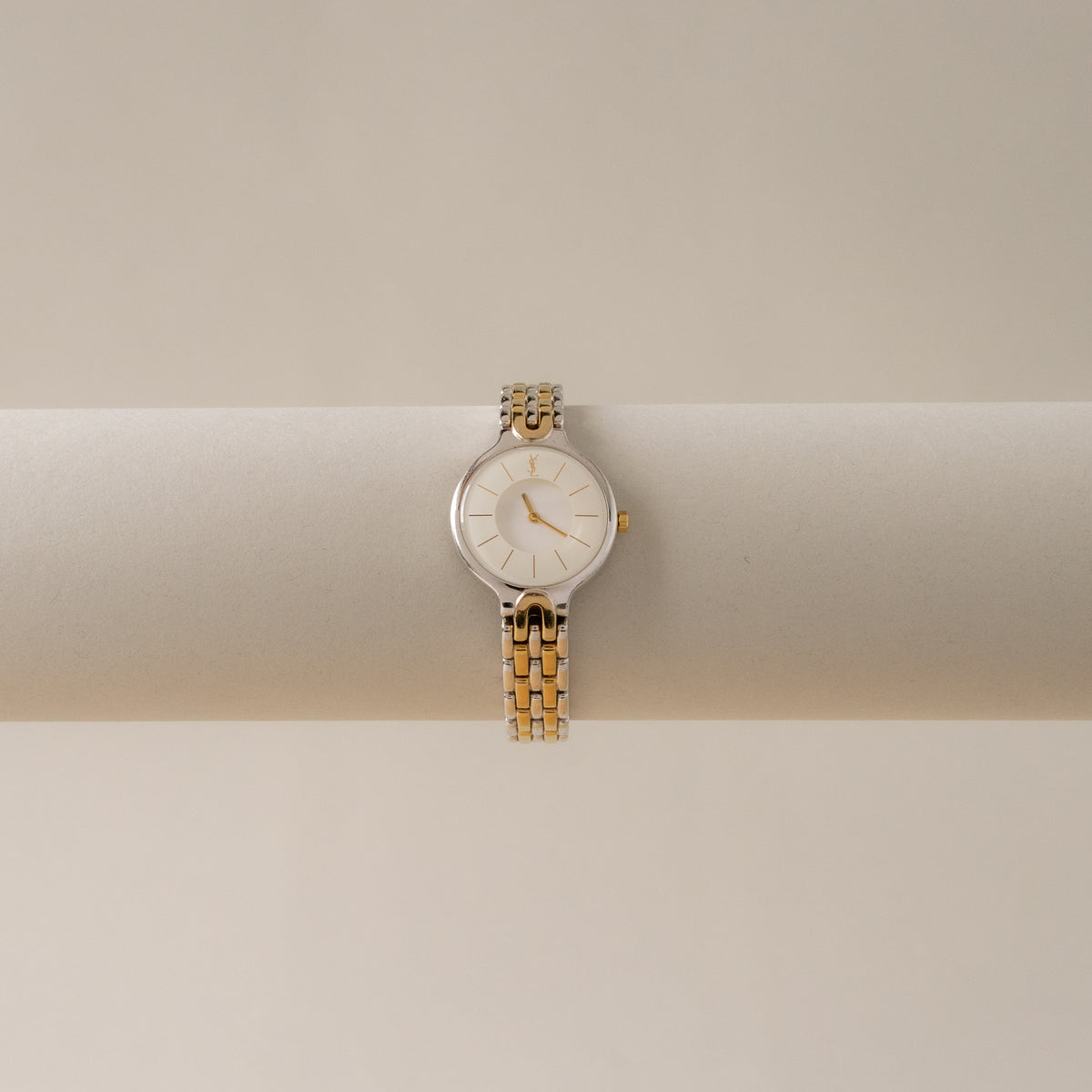 Vintage YSL Round Woven Link Two Tone Watch