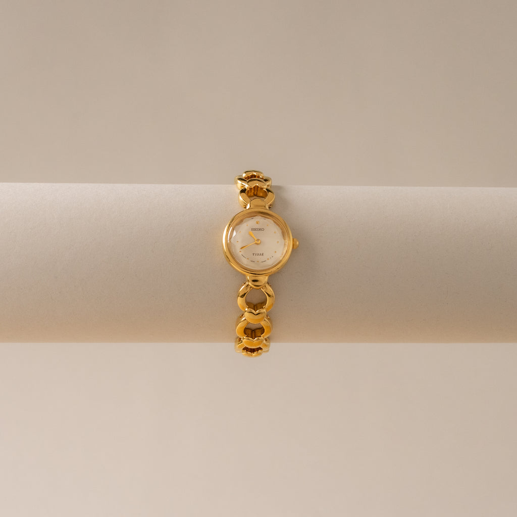 Vintage Seiko Round Open Hearts Gold Watch