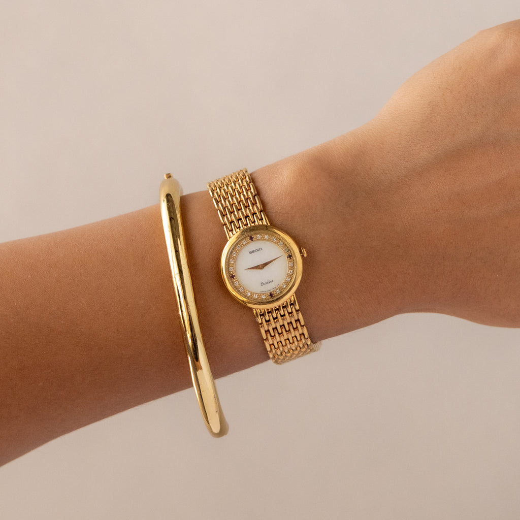 Vintage Seiko Ruby & Pave Diamond Gold Watch
