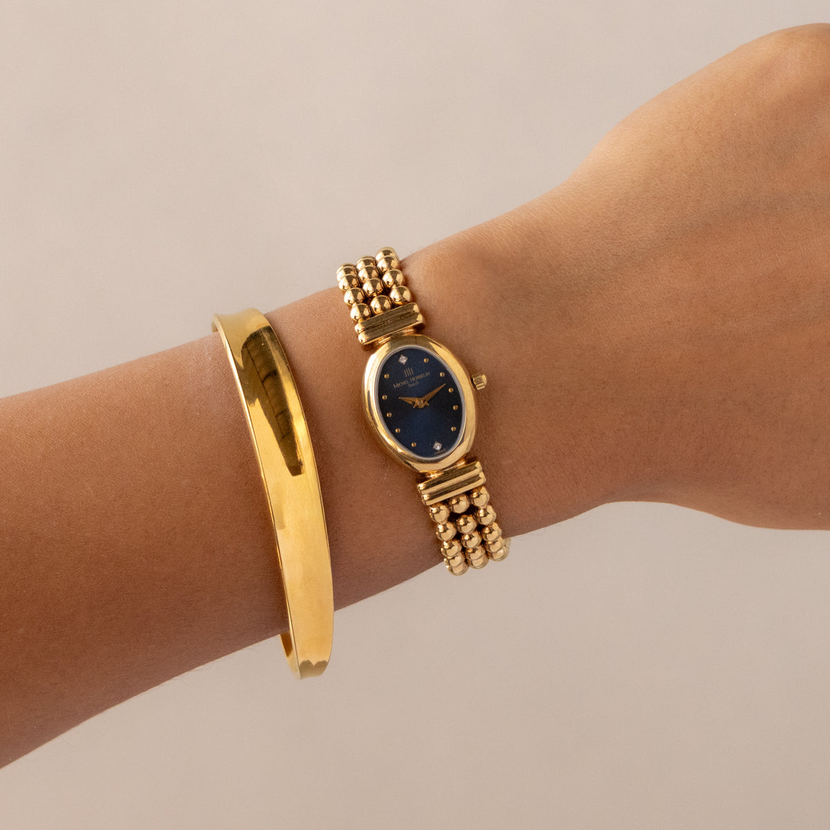 Vintage Michel Herbellin Midnight Oval Gold Watch