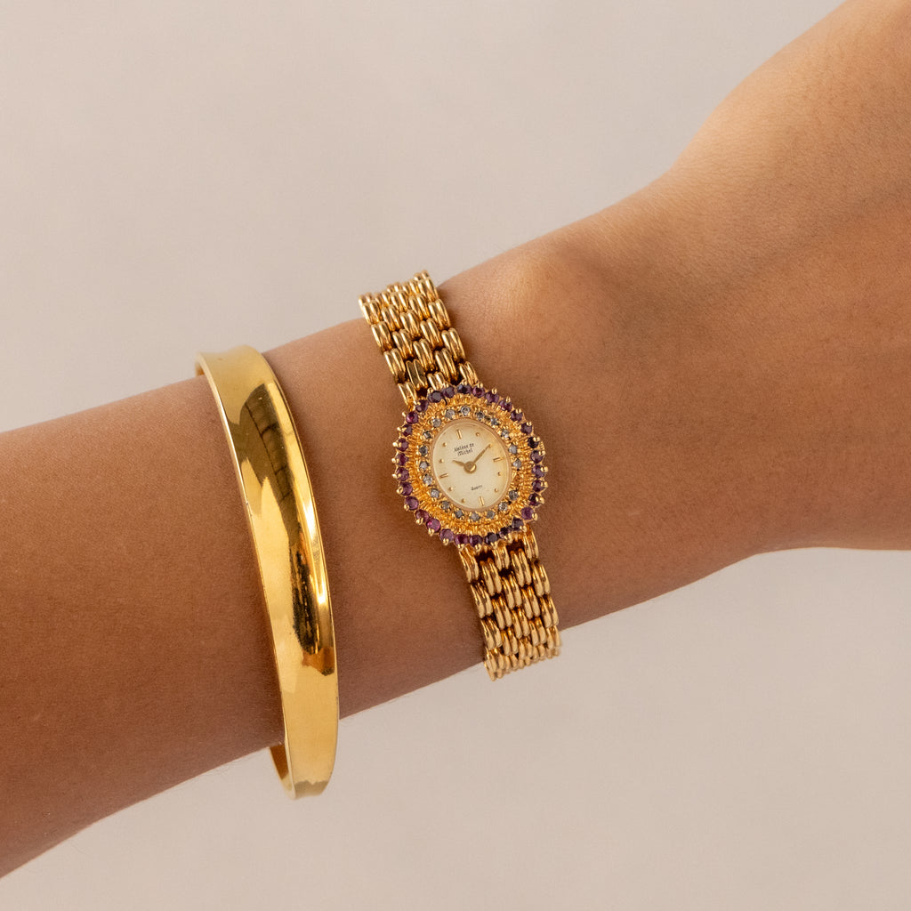 Vintage Helene Dw Michel Pave Ruby Gold Watch