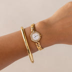 Vintage Technos Swiss Pave Hexagon Gold Watch