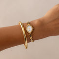 Vintage Peter Eileen Onyx Floral Gold Watch