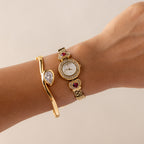 Vintage Monet Ruby Hearts Gold Watch