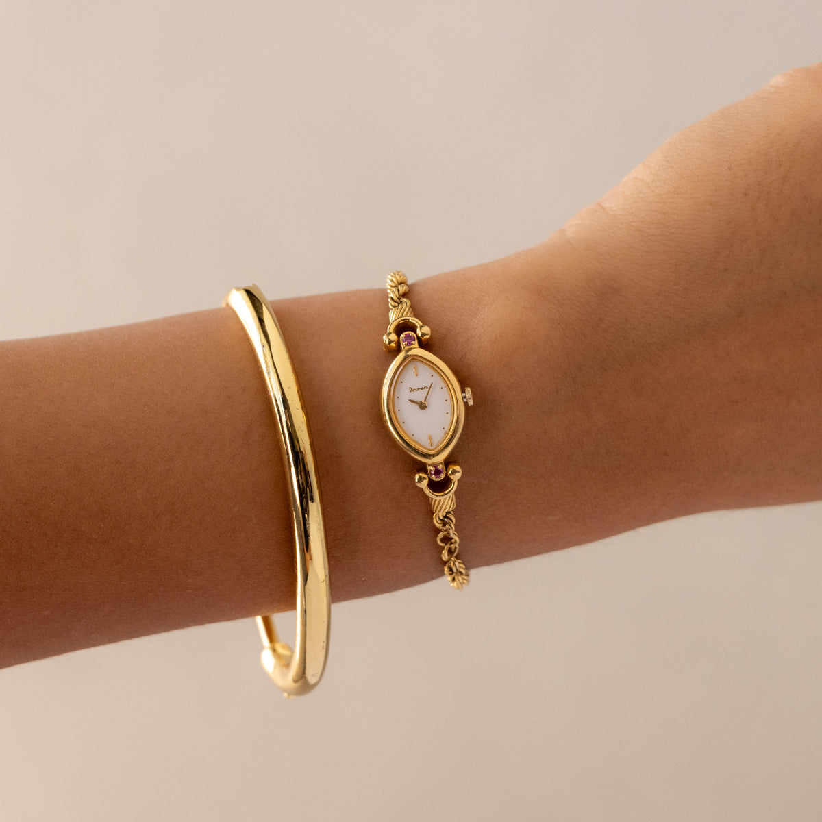 Vintage Dana Marquise Ruby Gold Watch