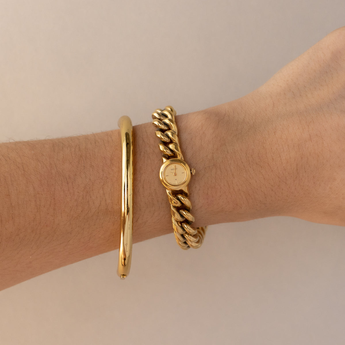 Vintage Seiko Round Cuban Link Gold Watch