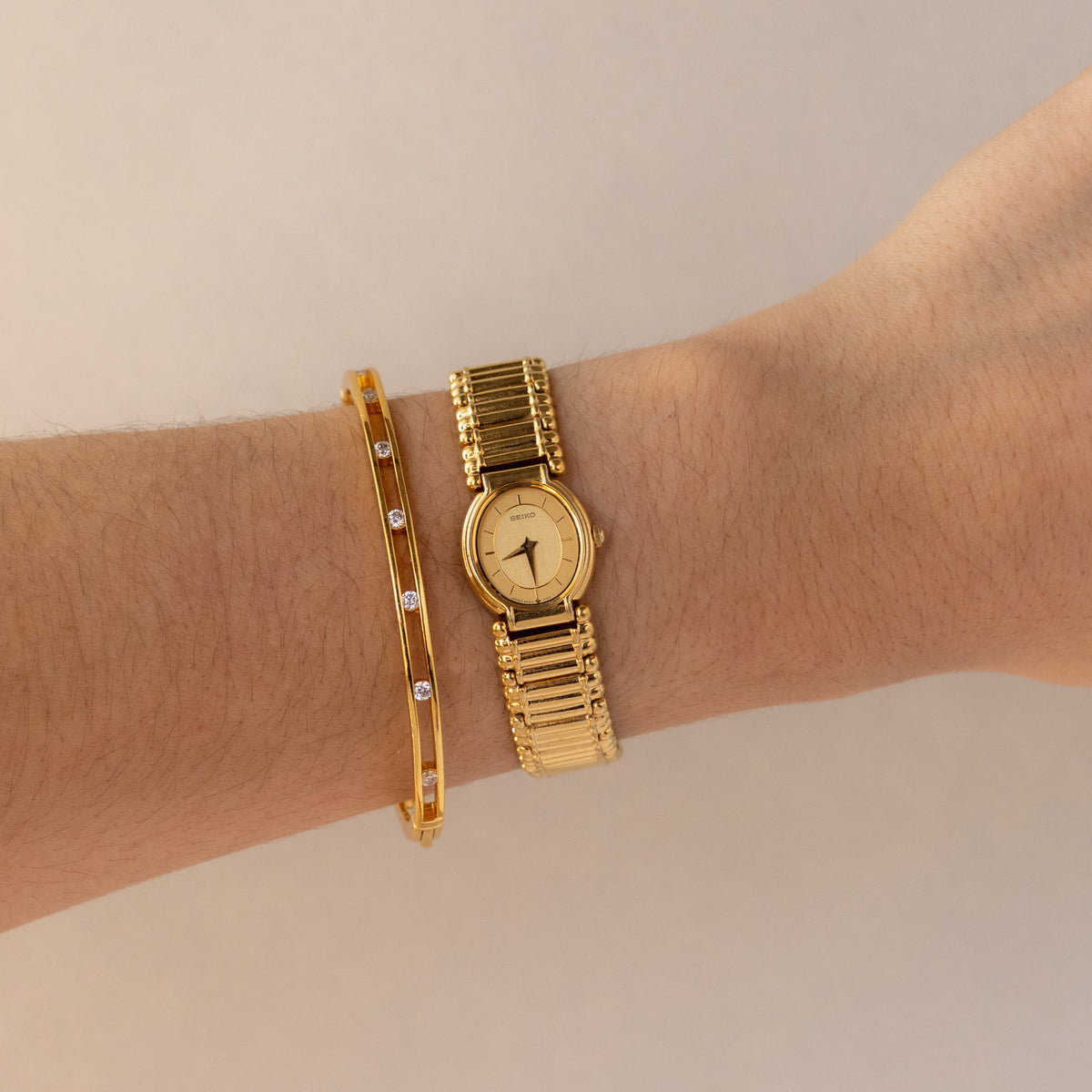 Vintage Seiko Oval Ladder Strap Gold Watch