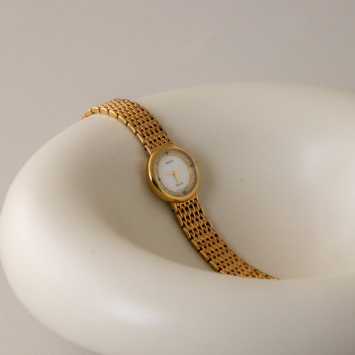 Vintage Seiko Ruby & Pave Diamond Gold Watch
