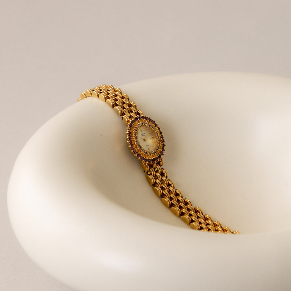 Vintage Helene Dw Michel Pave Ruby Gold Watch