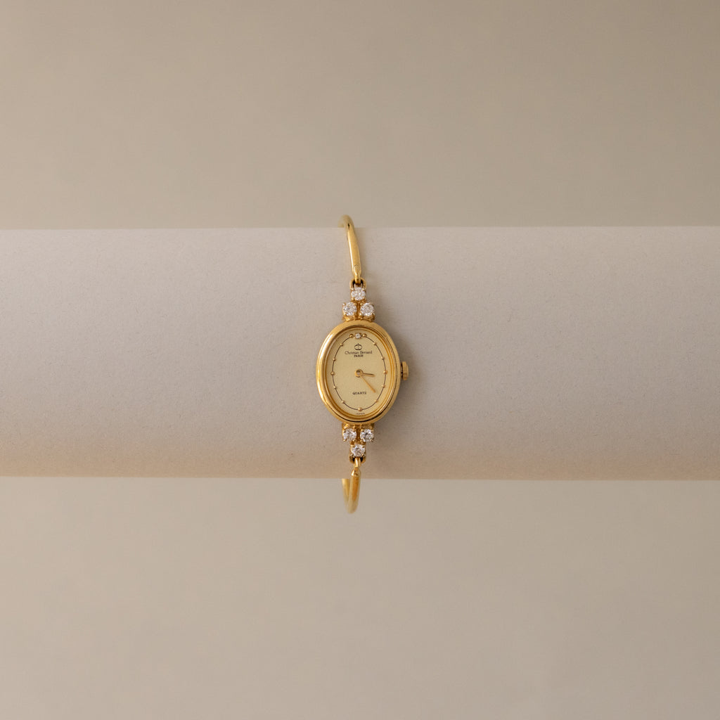 Vintage Christian Bernard Skinny Oval Cuff Gold Watch