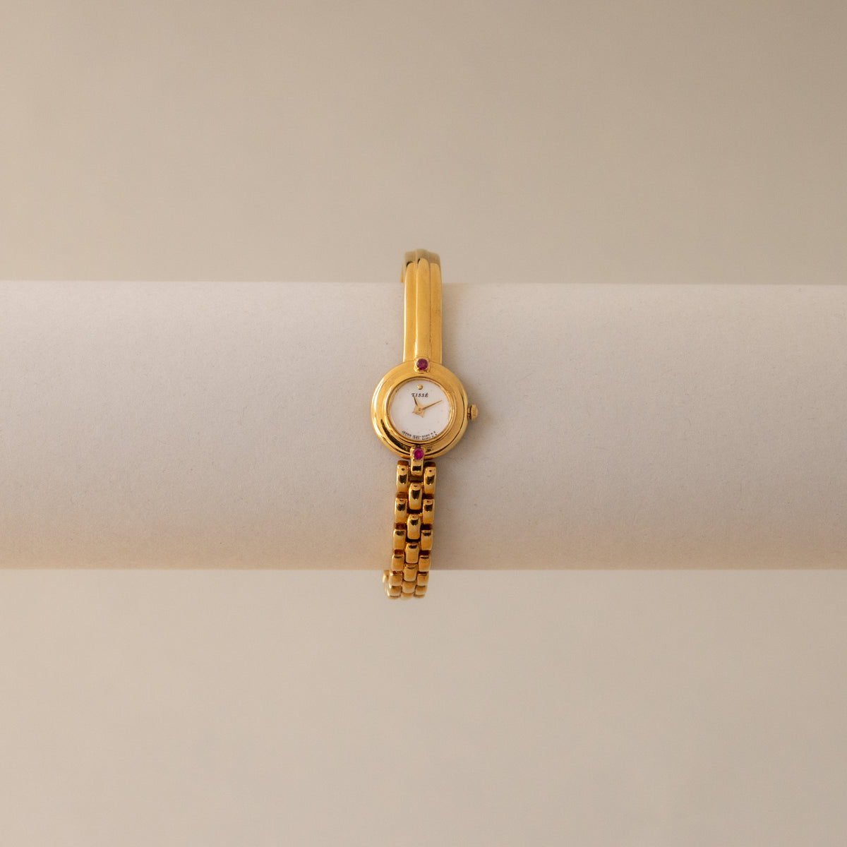 Vintage Seiko Round Ruby Cuff Gold Watch