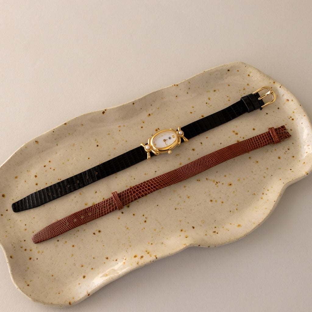 Vintage Mikimoto Oval Pearl Gold Watch
