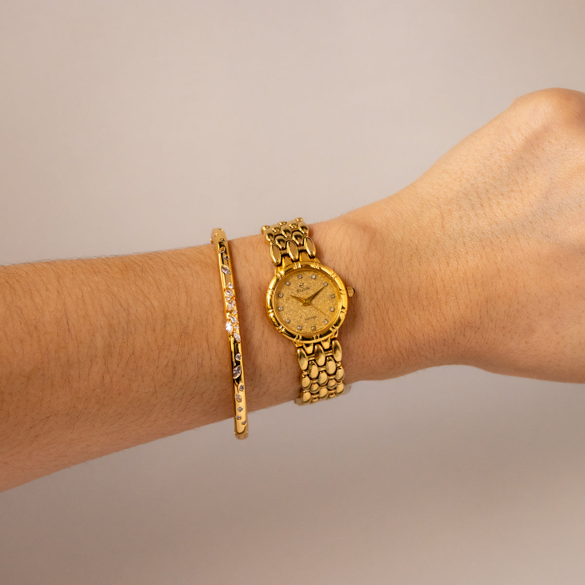 Vintage Elgin Swiss Round Shimmer Gold Watch