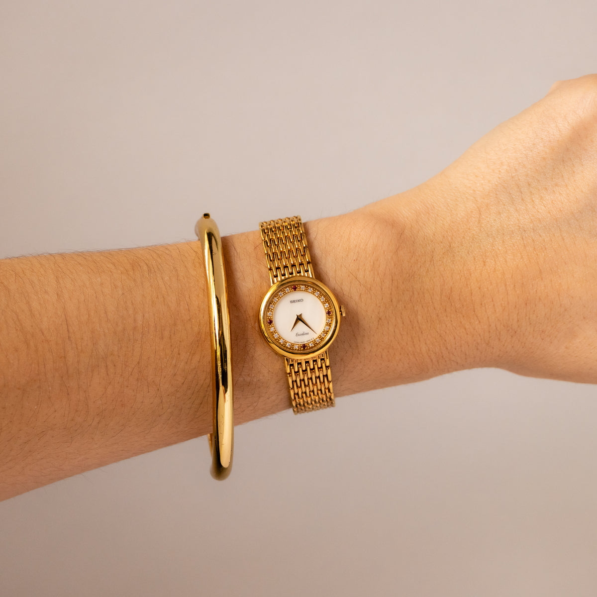 Vintage Seiko Pearl Pave Gold Watch