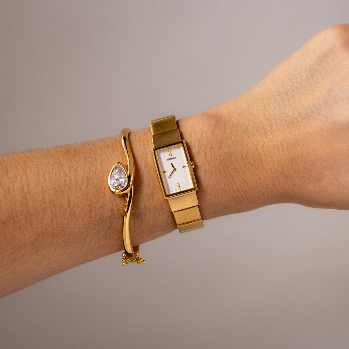 Vintage Seiko Rectangular Brushed Gold Watch