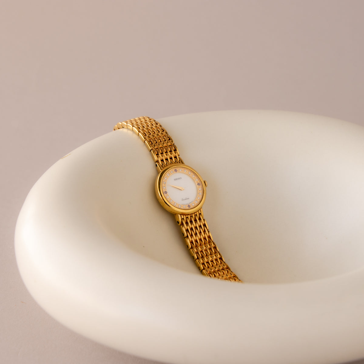 Vintage Seiko Pearl Pave Gold Watch