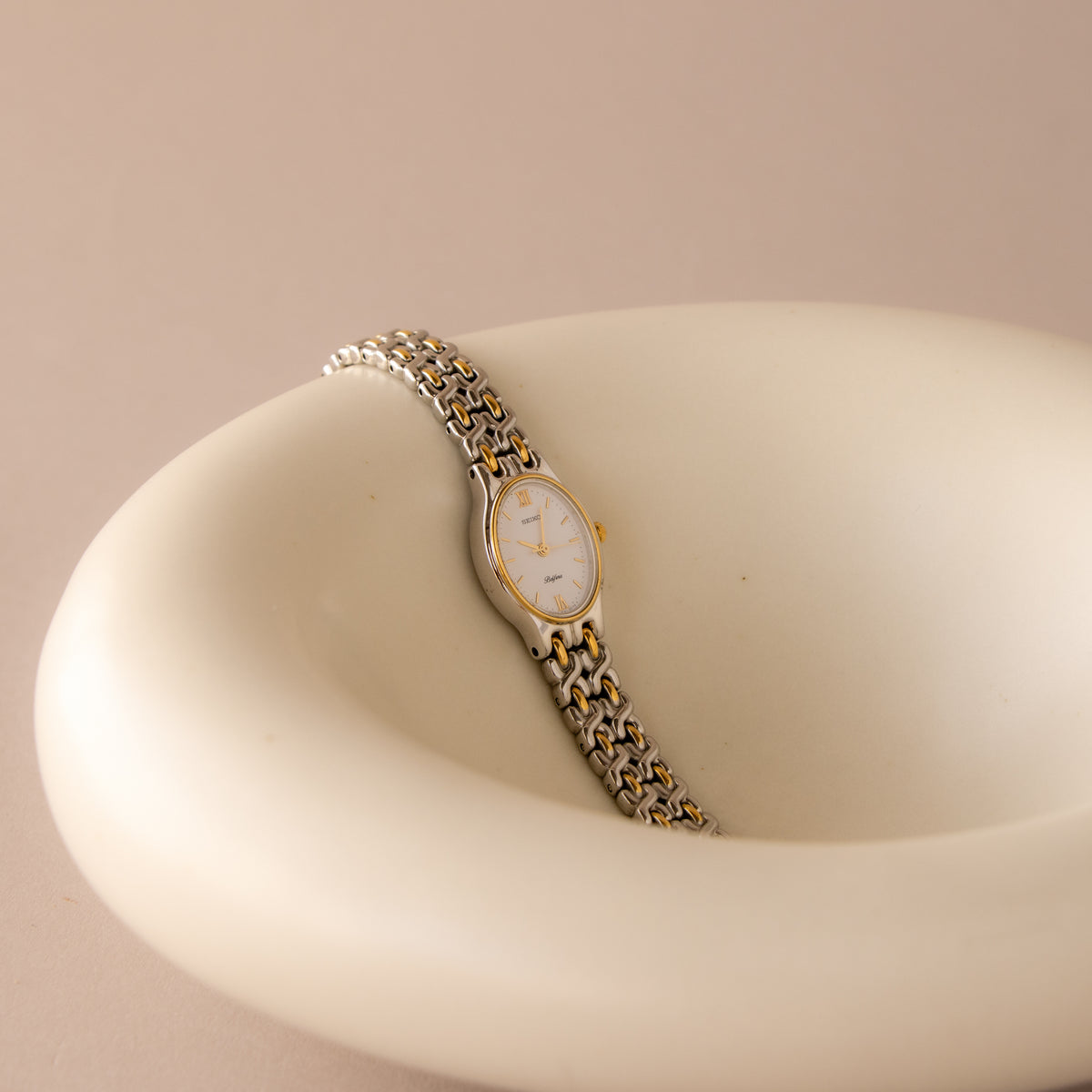 Vintage Seiko Belfina Oval Chainlink Two Tone Watch