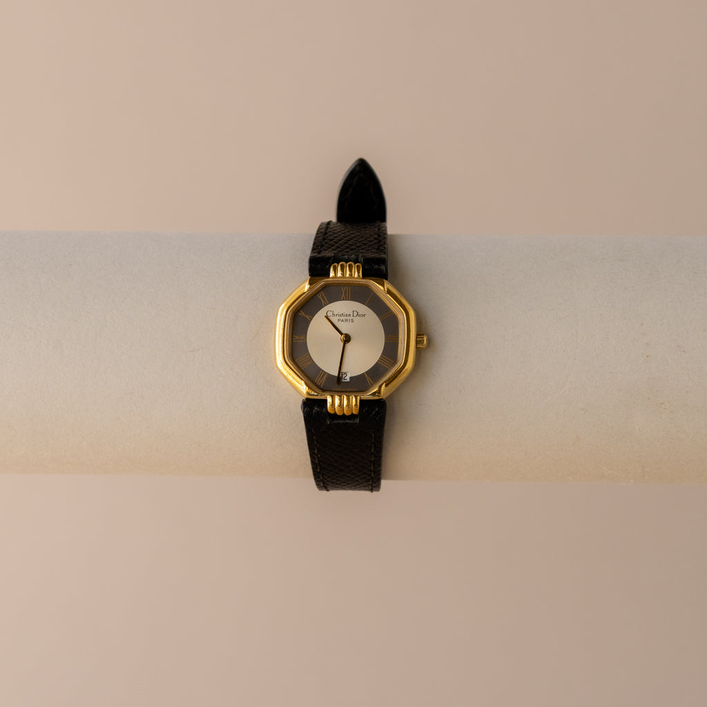 Vintage Christian Dior Swiss Octagonal Roman Gold Watch