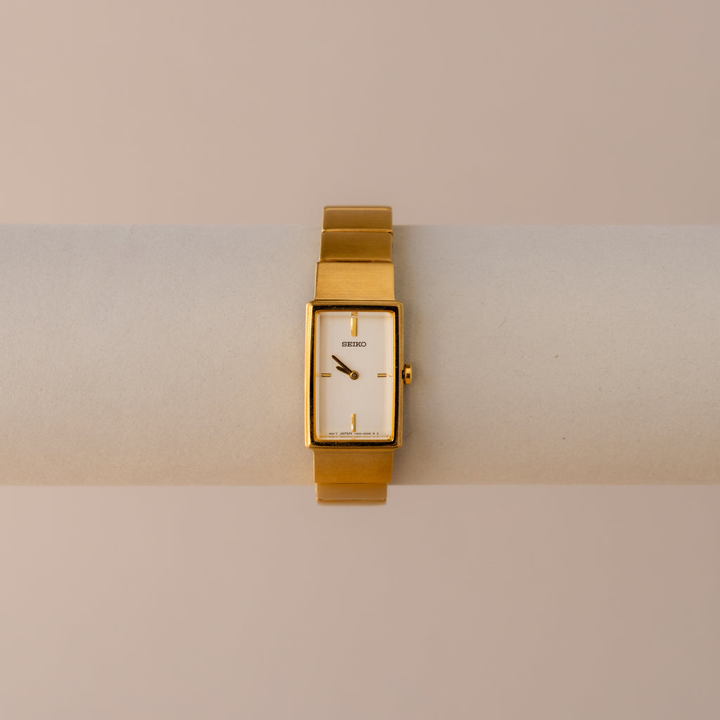 Vintage Seiko Rectangular Brushed Gold Watch