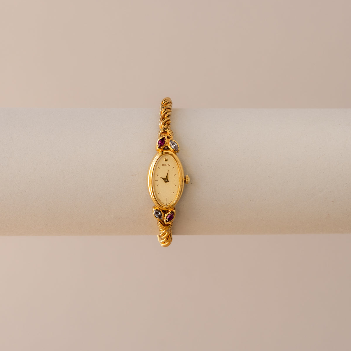 Vintage Seiko Slim Oval Ruby Gold Watch