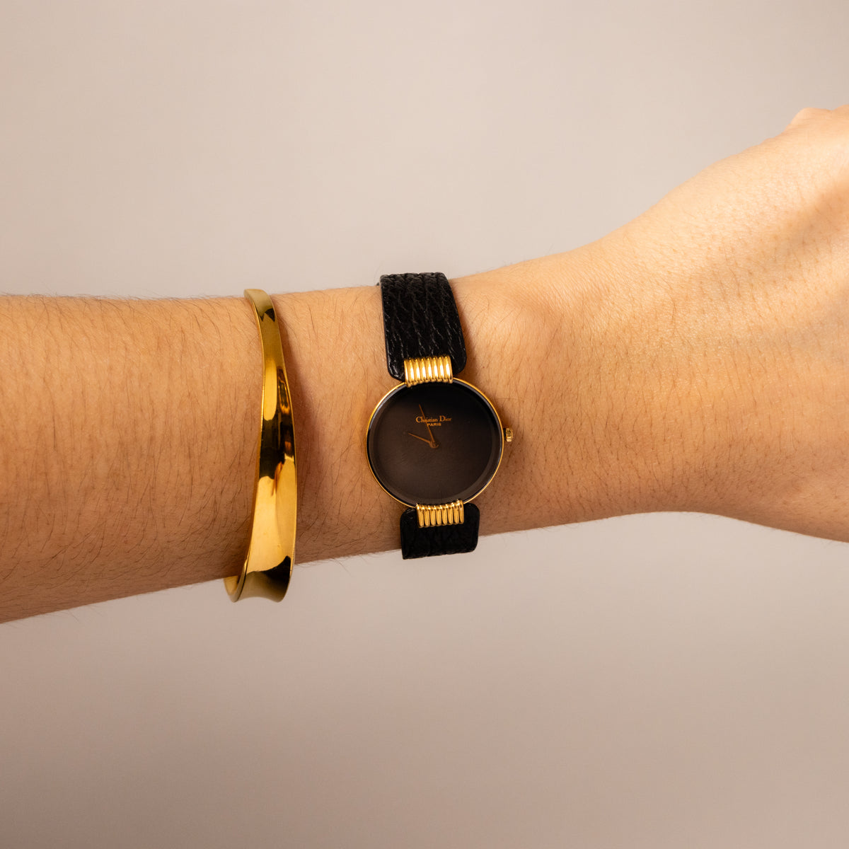 Vintage Christian Dior Midnight Leather Gold Watch