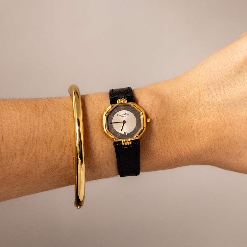 Vintage Christian Dior Swiss Octagonal Roman Gold Watch