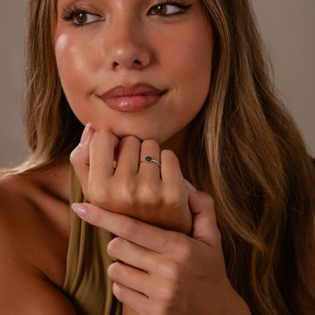 Round Jade Ring in Silver