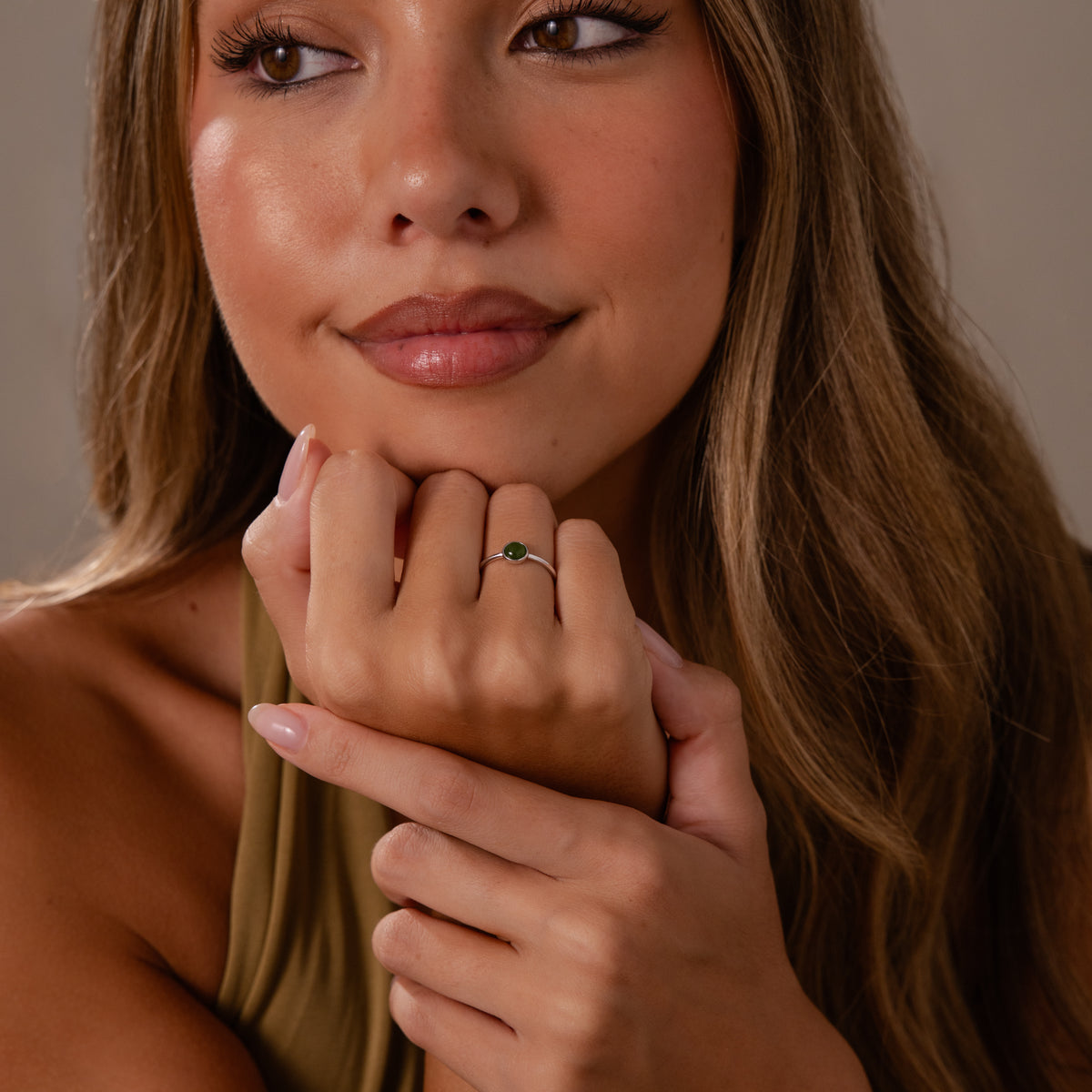 Round Jade Ring in Silver
