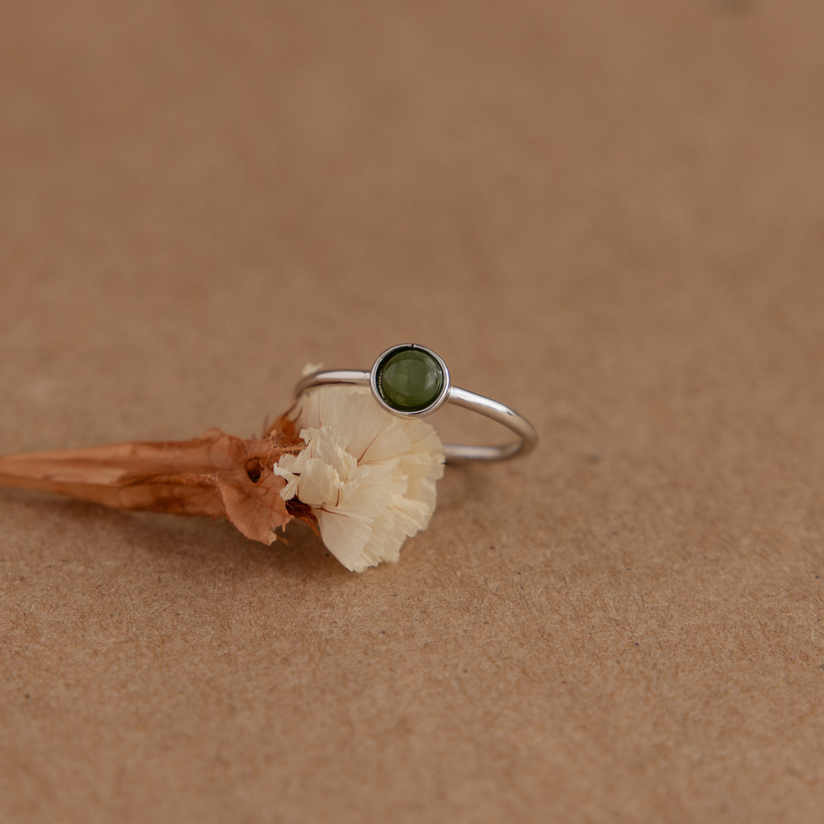 Round Jade Ring in Silver