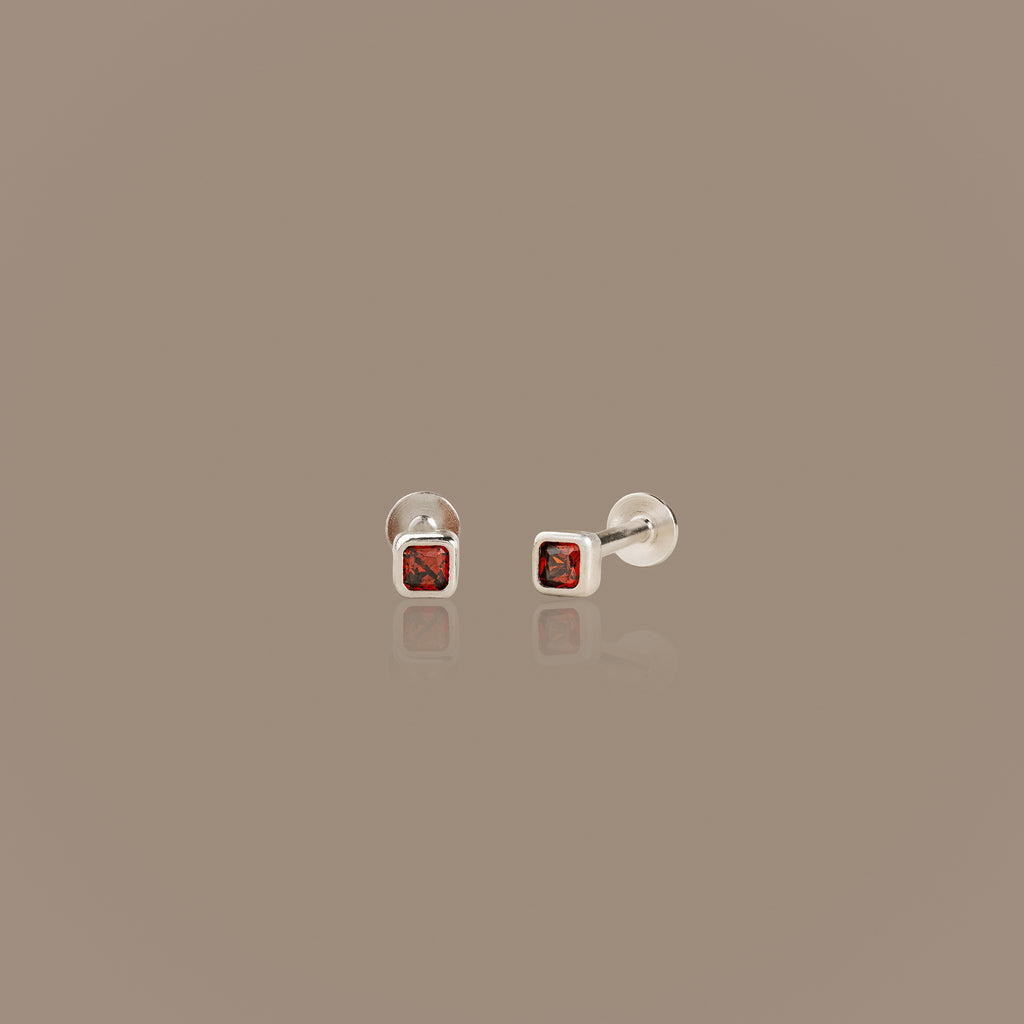 Square Bezel Garnet Flat Back Studs