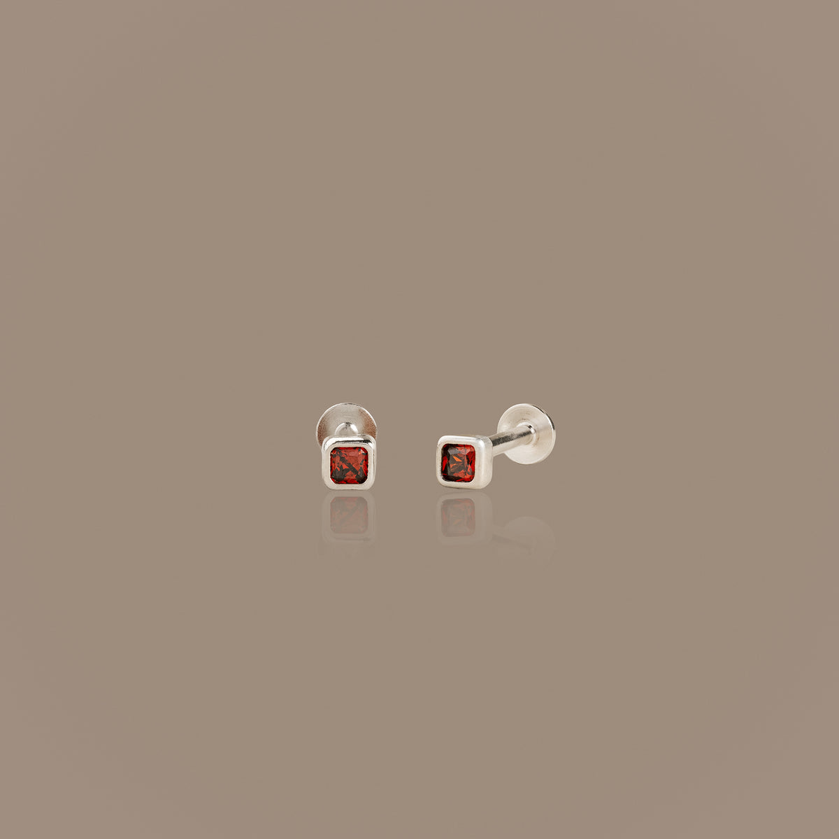 Square Bezel Garnet Flat Back Studs