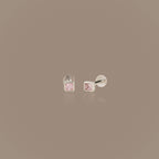 Square Bezel Pink Tourmaline Flat Back Studs