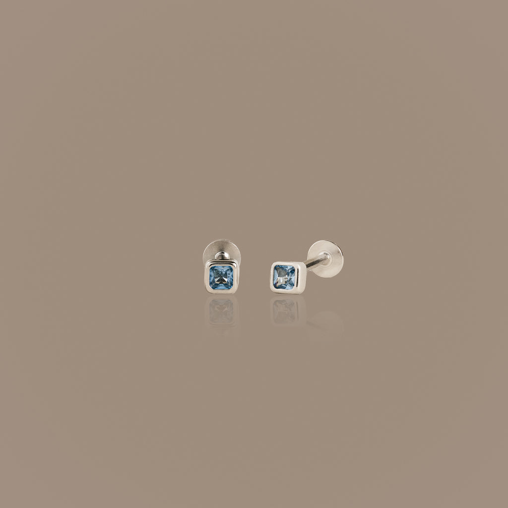 Square Bezel Blue Zircon Flat Back Studs