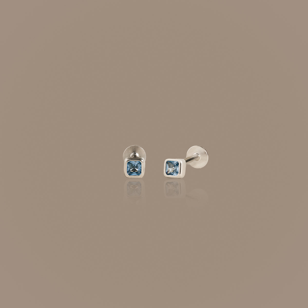 Square Bezel Blue Zircon Flat Back Studs