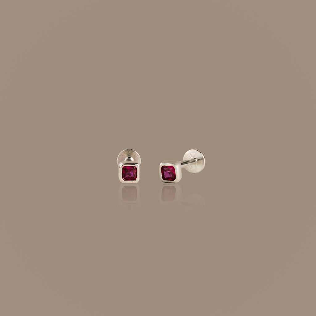 Square Bezel Ruby Flat Back Studs